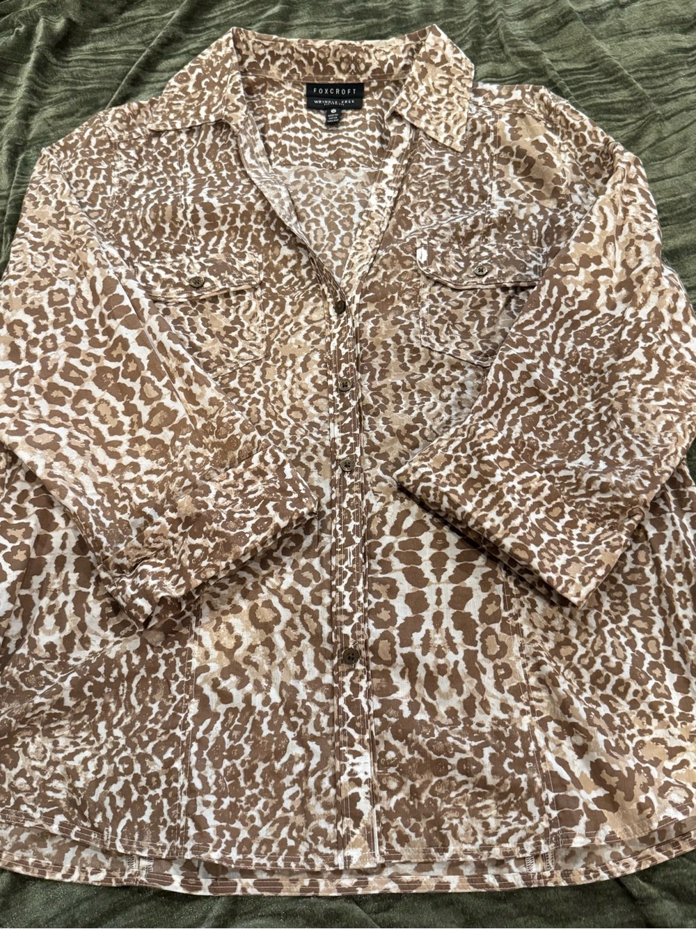 Foxcroft Tan and Cream Animal Print Button-Front Shirt